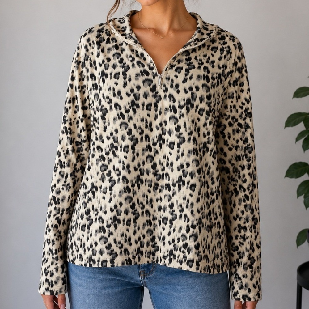 Lady Hagen Leopard Print Quarter Zip Pullover Top M Golf Athletic Y2K Stretch